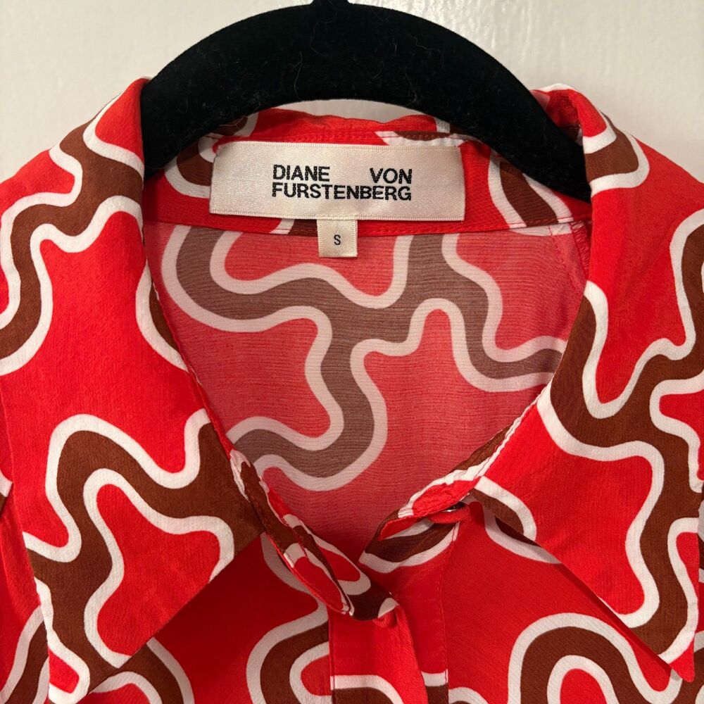 Diane Von Furstenberg Red and White Long Sleeve Dress - Picture 11 of 12